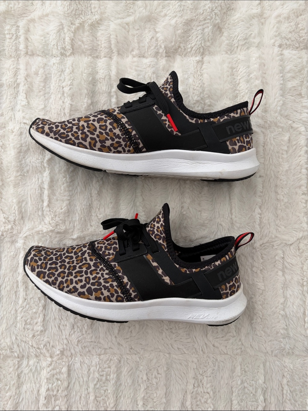 New Balance Leopard Print Slip-On Runner - Black/White/Brown with Red Accents - Picture 2 of 4